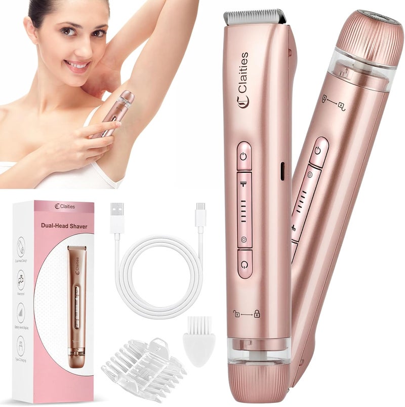 claities 2 in 1 Women Electric Shaver Dual Head Bikini Trimmer for Women IPX7 Waterproof Wet & Dry Use Body Hair Trimmer and Facial Hair Remover for Bikini Underarm Leg Arm Body Face - Image 1